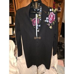 Soft Surroundings  Size M Okata Embroidered Long Heavy Cardigan Sweater Clasp...